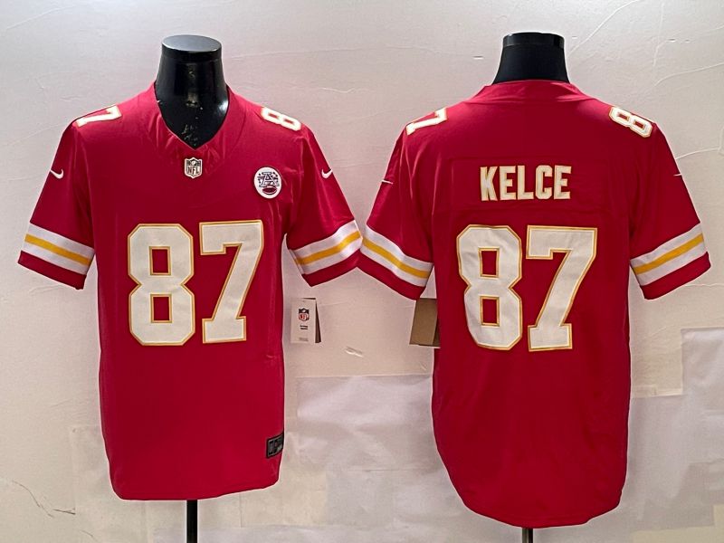 Men Kansas City Chiefs #87 Kelce Red Three generations Nike 2025 Vapor Limited NFL Jersey style 1->kansas city chiefs->NFL Jersey